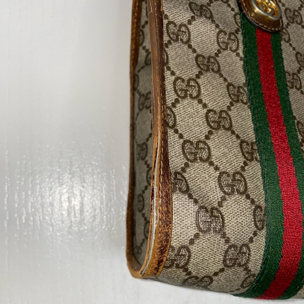 Gucci Brown Monogram Canvas Tote with Green-Red Web Stripe - Picture 3 of 11